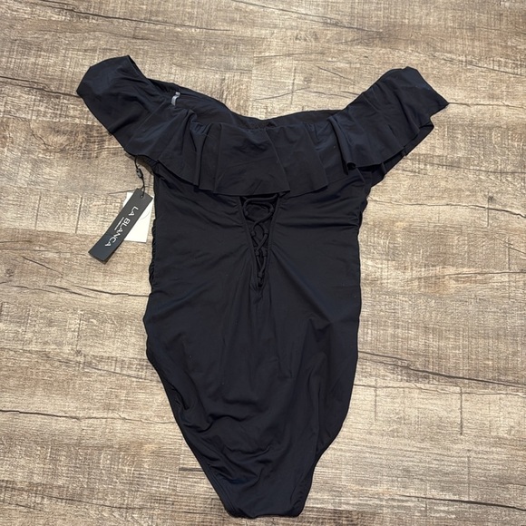 NWT!! La Blanca - Island Goddess Off Shoulder Ruffle One Piece - Black - Size 12 - Picture 5 of 8